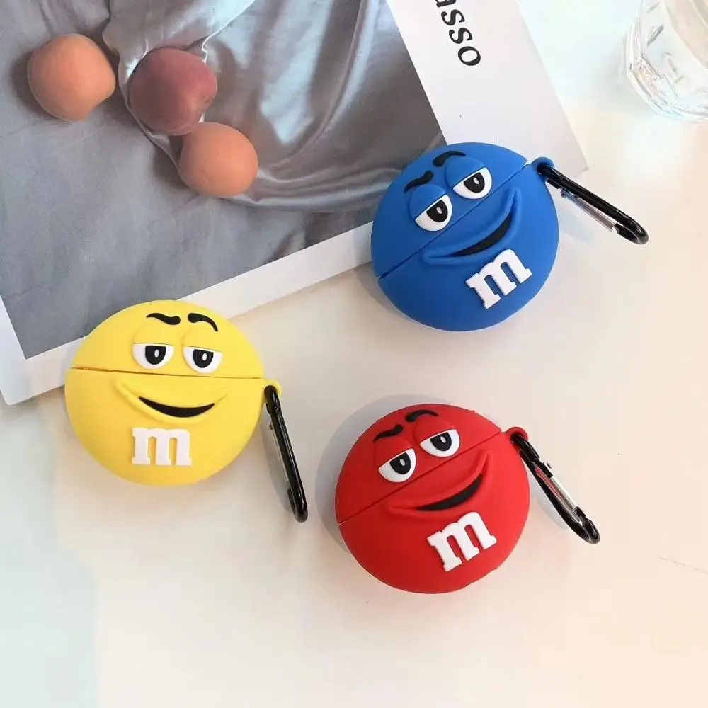 

Cases for Apple Air pod 1/2 3D Chocolates M Beans Silicone Protecting Cover for Airpods Headphone Wireless Design Portable Hook