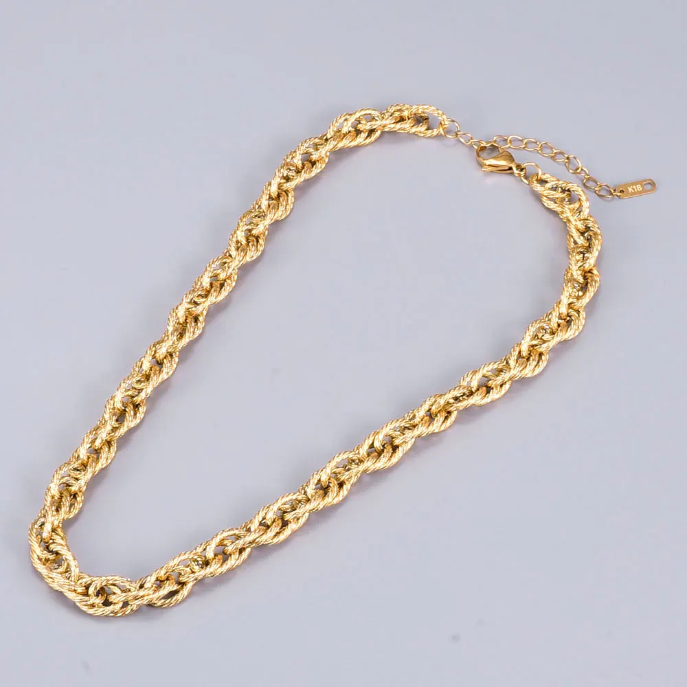 

Exaggerated 18k Gold Plating 316L Titanium Steel Twisted Link Chain Necklace Hollow Round Circle Chain Necklace