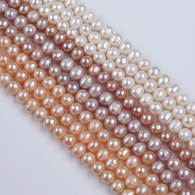 

9-10mm Natural White Pink Purple Potato Freshwater Pearl Strands For Sale