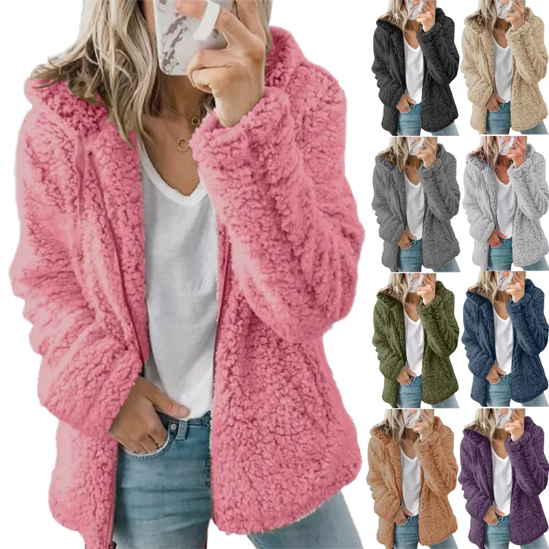 

Women's Fashion Fall Winter coats Plush Fleece With Zipper Long Sleeve Plus Size Blouse jackets for women 2021, Customized cardigan woman