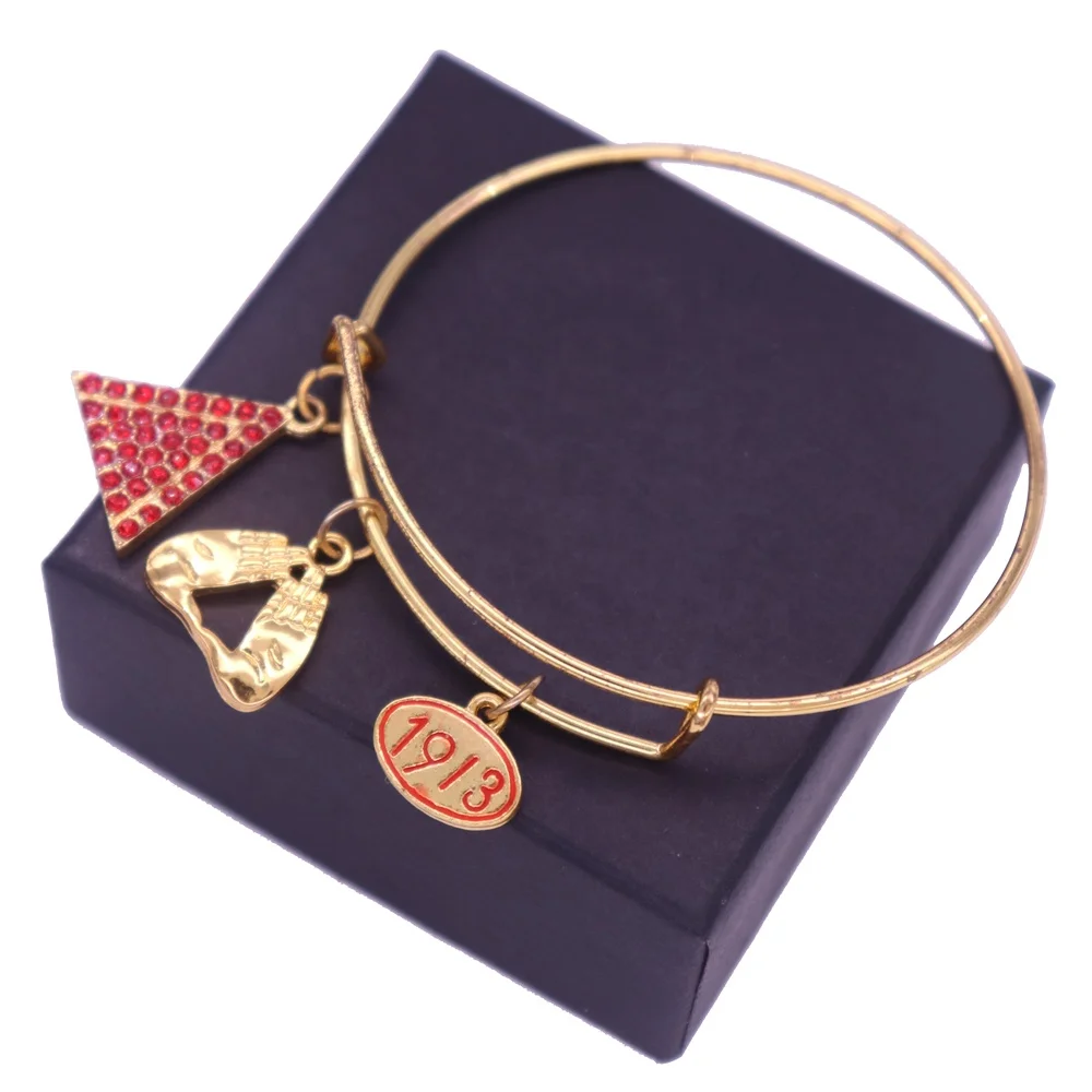 

Fraternity Sorority Alloy DST Symbol Greece 1913 Hand Delta Charm Bangles Adjustable Size For Wrist