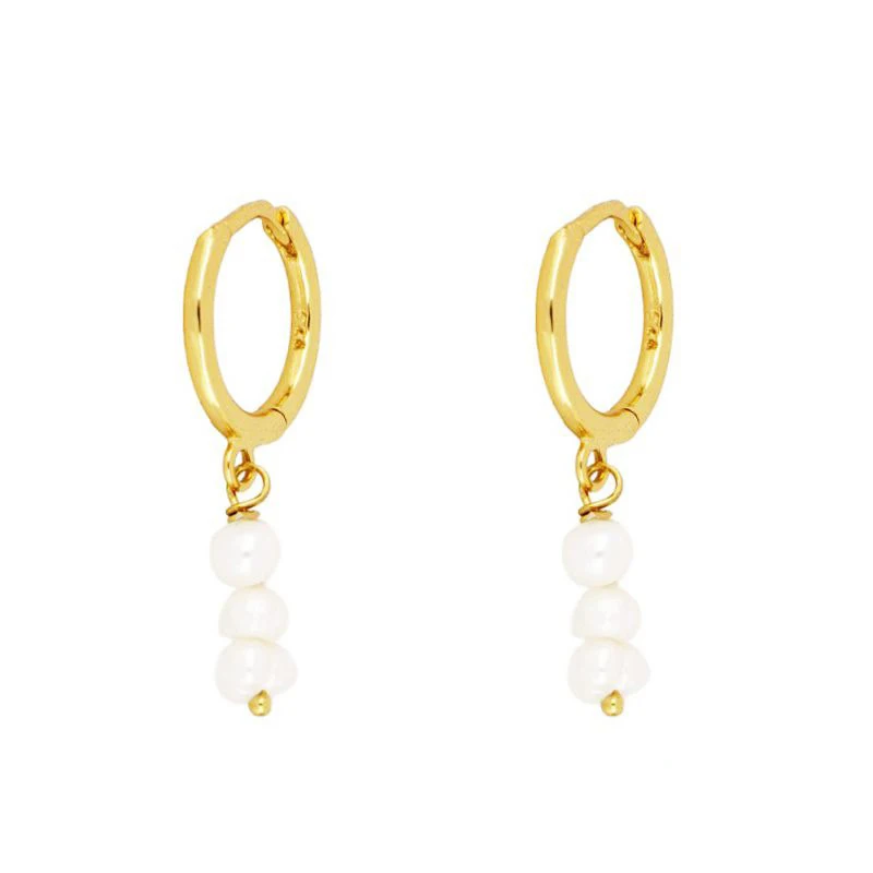 Fashion dainty  hoops ear jewelry S925 sterling silver 18k gold plated pearl drop earrings huggies for women