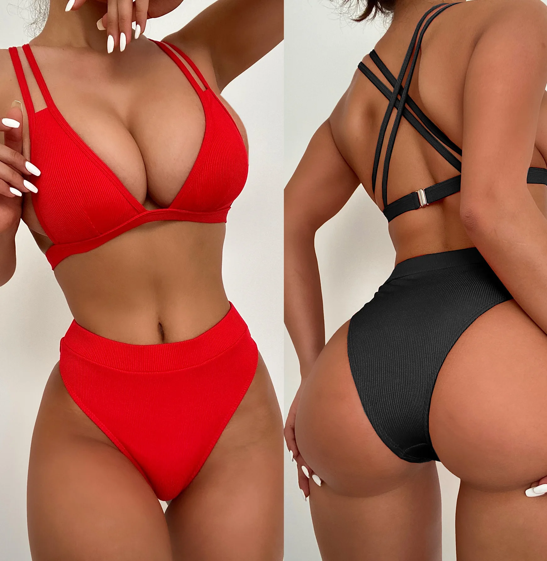 

2022 Summer OEM Manufacturer Swimsuit Custom Logo Women Sexy Bikini High Cut Cross Back Swimwear, Color