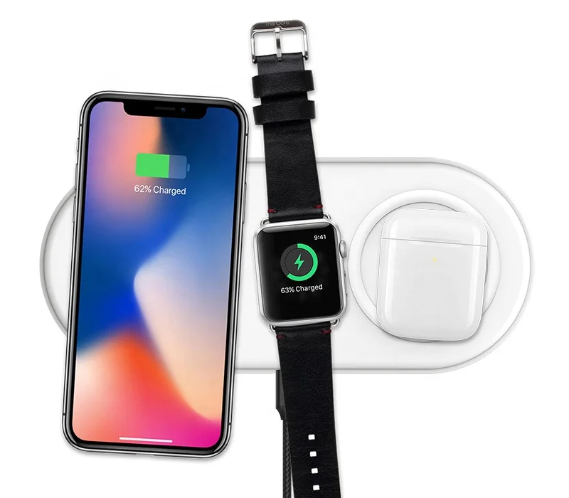 

Apple Charger Smart Watch Charger Mobile Qi Wireless Charging Pad Universal 3 in 1 wireless charger for iPhone Samsung, White