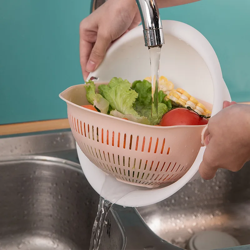 

Multifunctional Double-layer Drain Basket For Washing Vegetables And Fruits, Gray,pink,white,beige