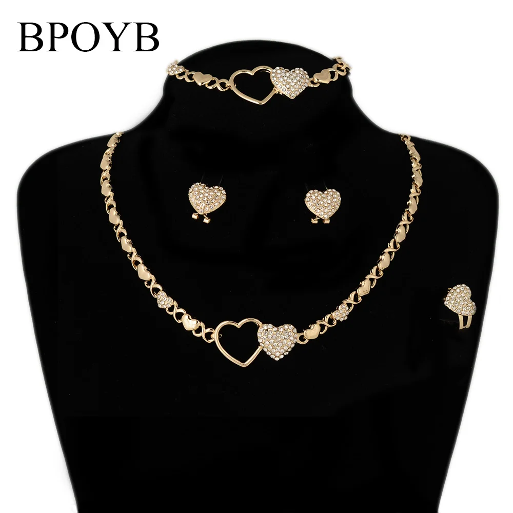 

BPOYB Hot Sale Cute Xoxo Double Heart Arab Accessories Original 18K Gold Filled Jewelry Set Drop Wholesale