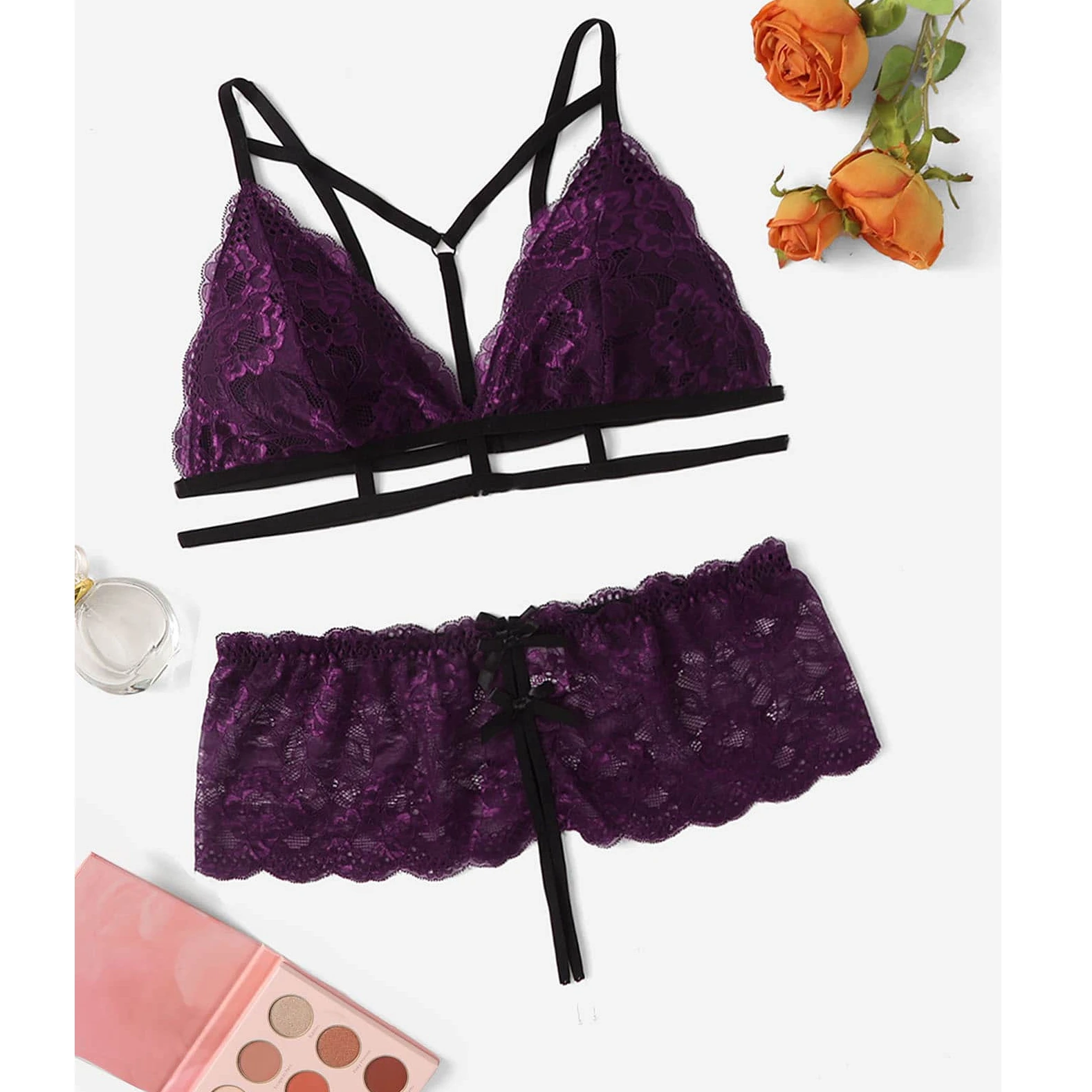 

Ladies Transparent Dress Lingerie purple jockey bra panties thong sexy vendy love for women