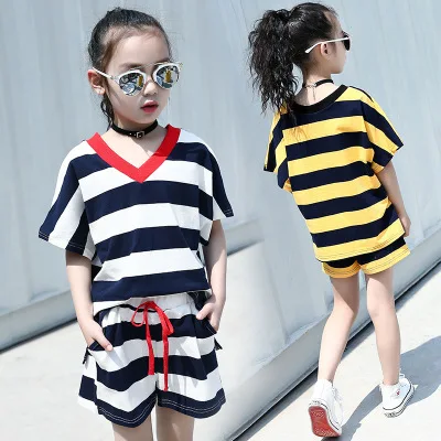 

Hot sale summer casual striped clothes sets luck girl clothing for kids