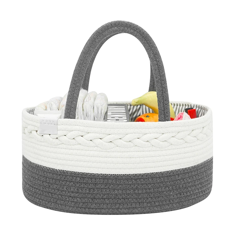 

Wholesales soft cotton rope baby diaper bag nursery organizer with divider mat, Gray and white or customized