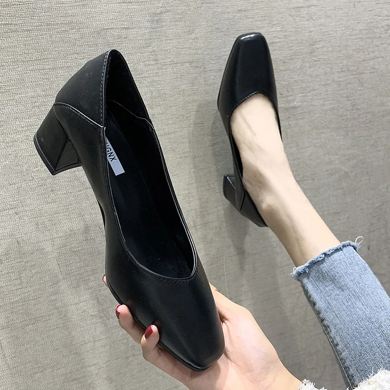 

women ballet sandal heeled ballerina beautiful office black block low heels pumps shoes for ladies
