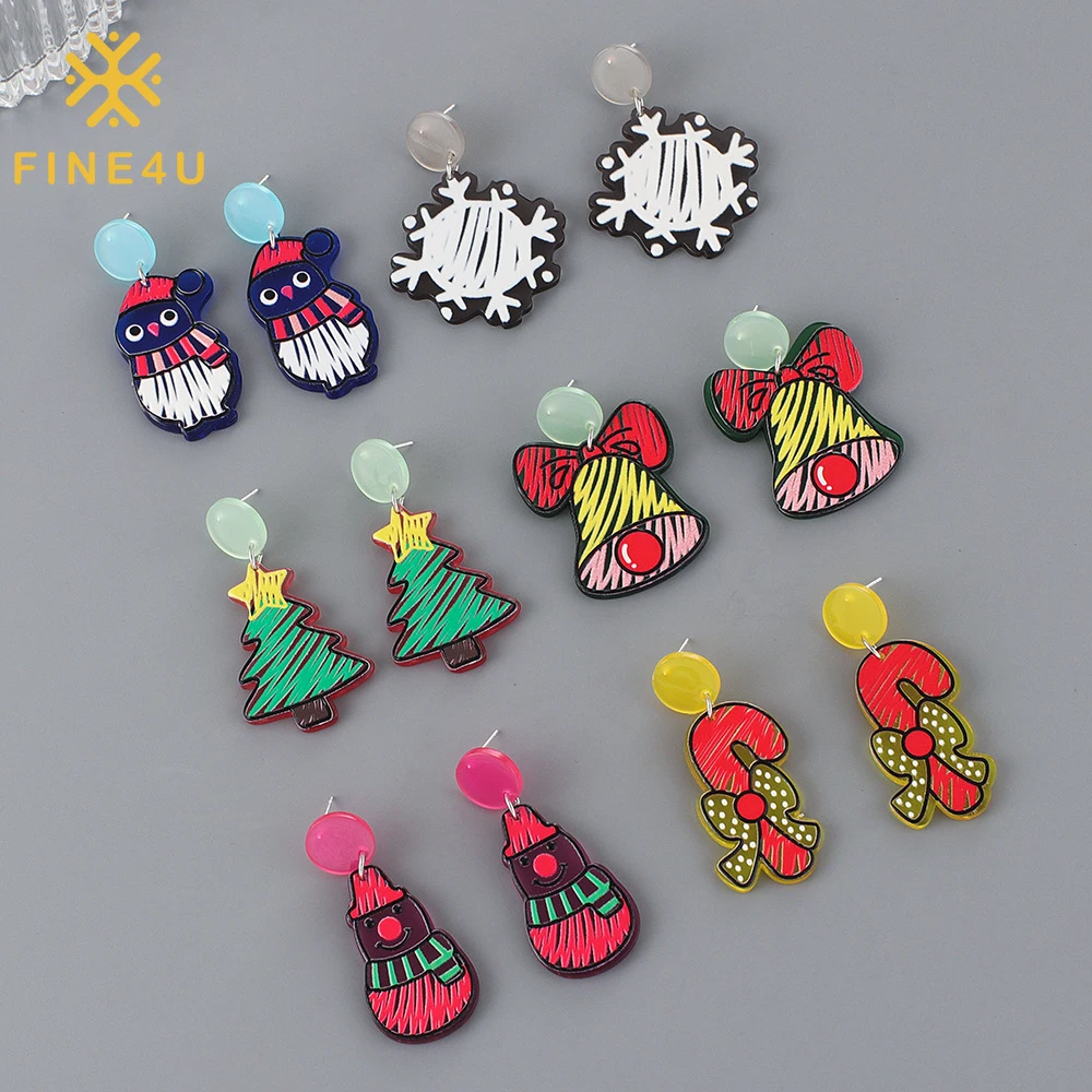 

2024 Jewelry Stock Santa Claus Tree Acrylic Polymer Resin Drop Women Christmas Stud Earrings Women