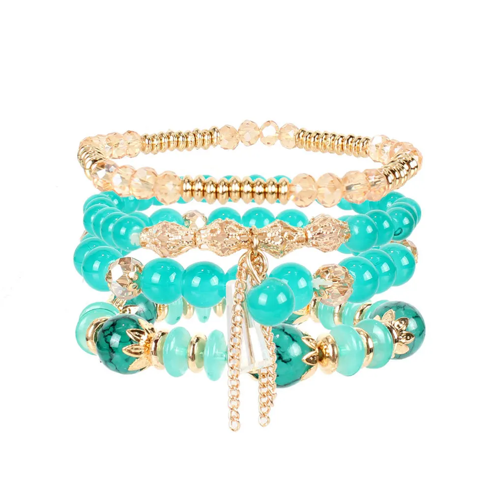 

Bohemian Multi-layered Crystal Bead Bracelet ElasticTassel Bow Bracelet