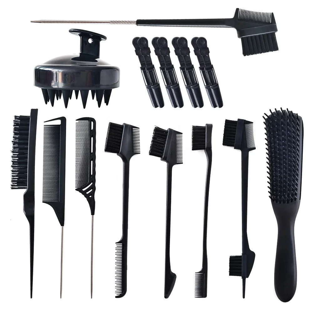 

Rat tail comb Eyebrow brush eight claw comb 3 in 1 Hair edge brush and comb double salon uses Hair Styling Tamer Tools