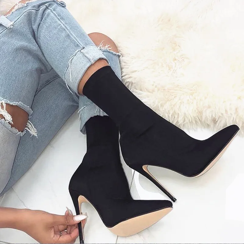 

PDEP Fashion Good Quality Pointed Toe Stiletto Super High Heel Knight Ankle Dress Boot Women Ladies Shoes Botte Femme Thin Heels, Pink,black