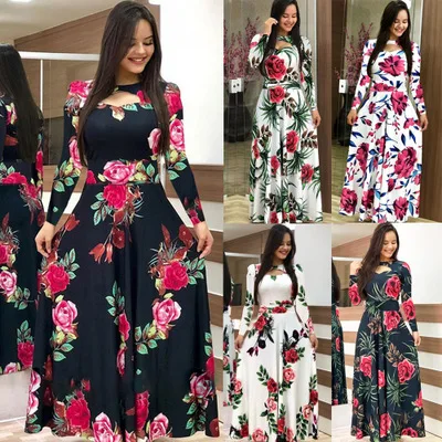 

2022 Women Summer Dress Print Robe Femme Vestidos Oversize Casual Plus Size Streetwear Long Sleeve Long Maxi Dress, Picture