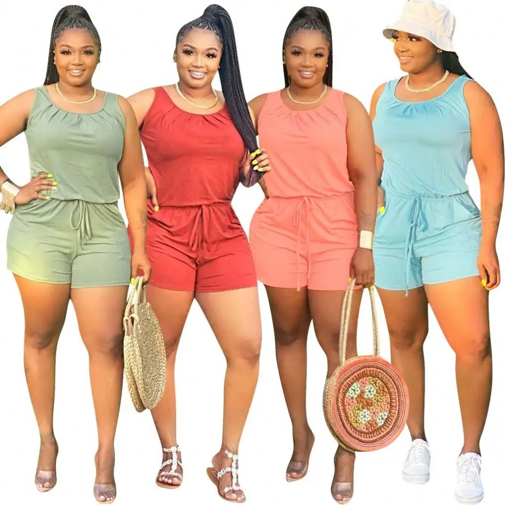 

ZMH671 2021 Classic Casual Cute S-5XL Solid Color Plus Size Jumpsuit Short Jumpsuit Romper For Women