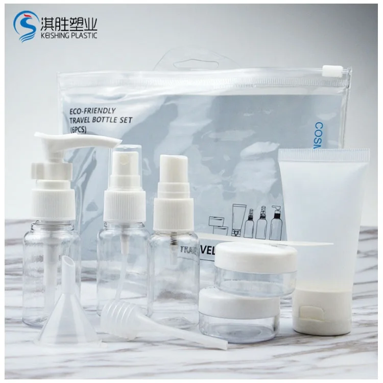 

Customized Color girl cheap pet bottle and jar cosmetic bottle travel set kit, Custom color