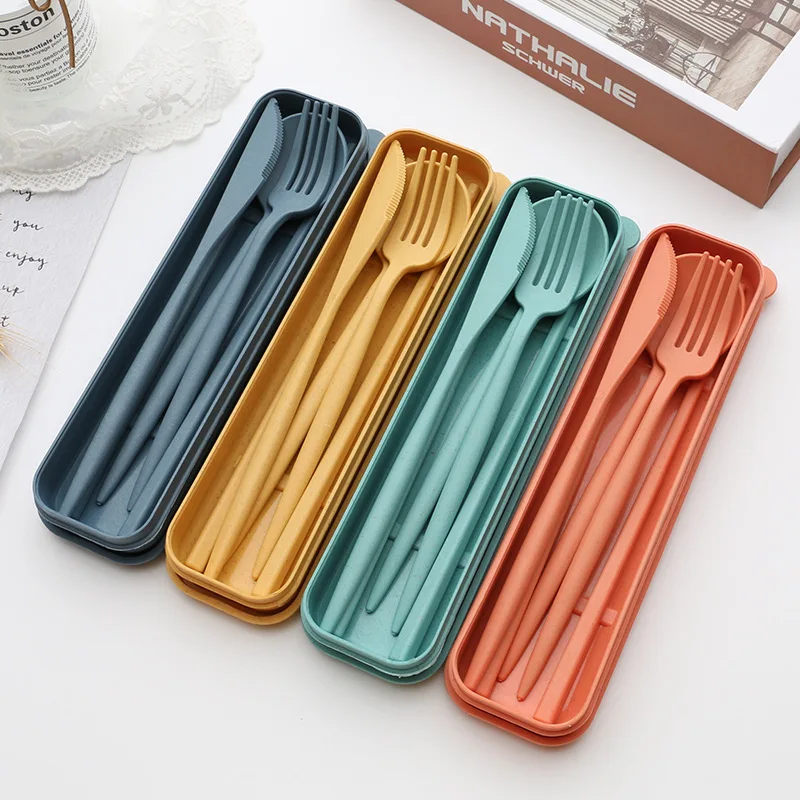 

New arrival custom logo modern kids school party camping reusable eco friendly biodegradable pp wheat straw cutlery flatware set, Blue/green/orange/yellow/custom color