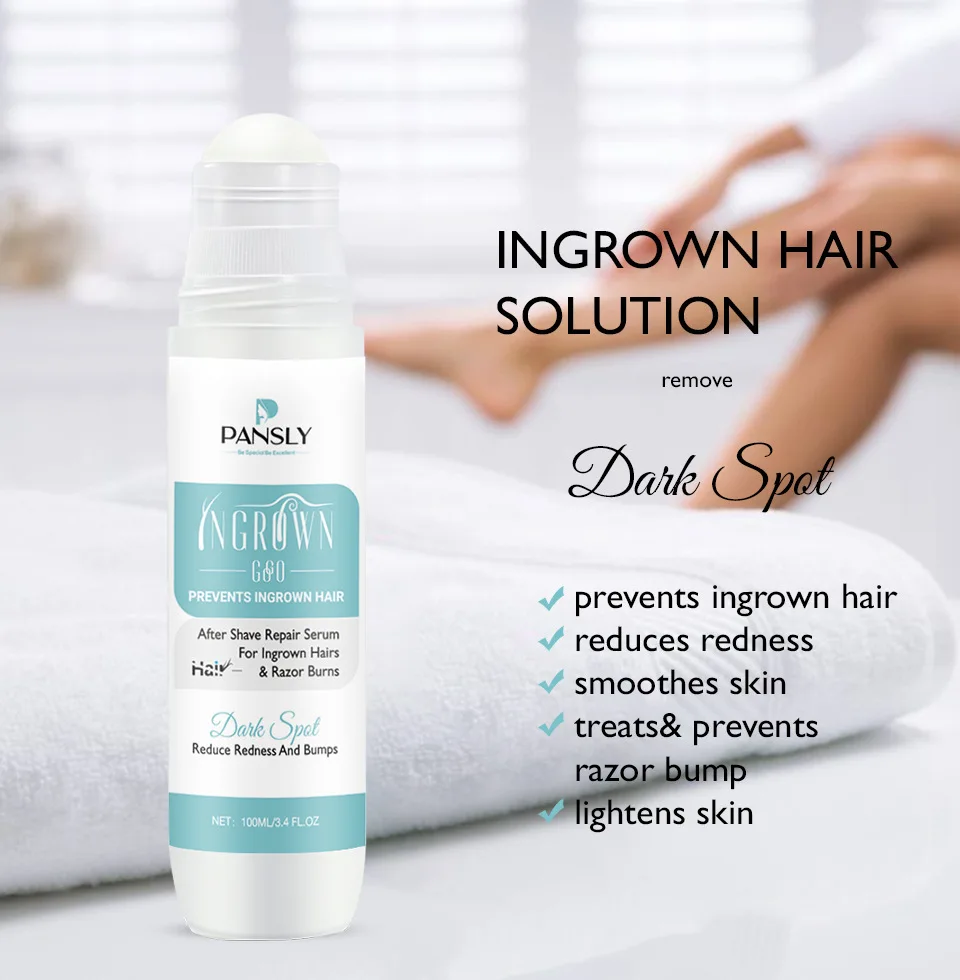 

PANSLY Natural Prevent Hair Ingrowth Razor Bump Remover Roll On Serum 100ml, Transparent