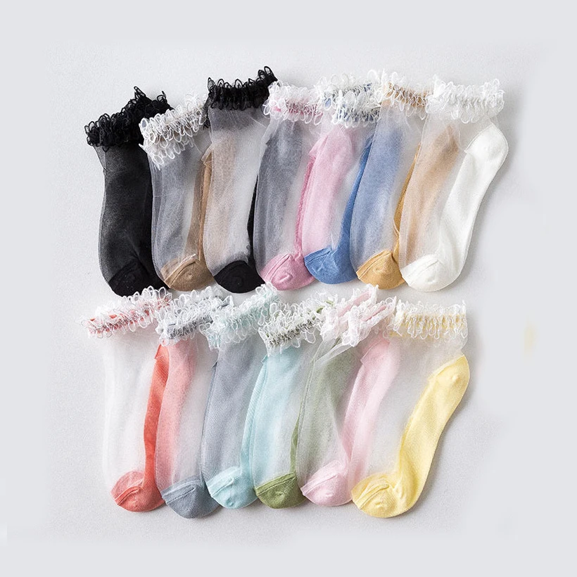 

free shipping bright summer color ankle crystal ladies transparent socks, Multi color