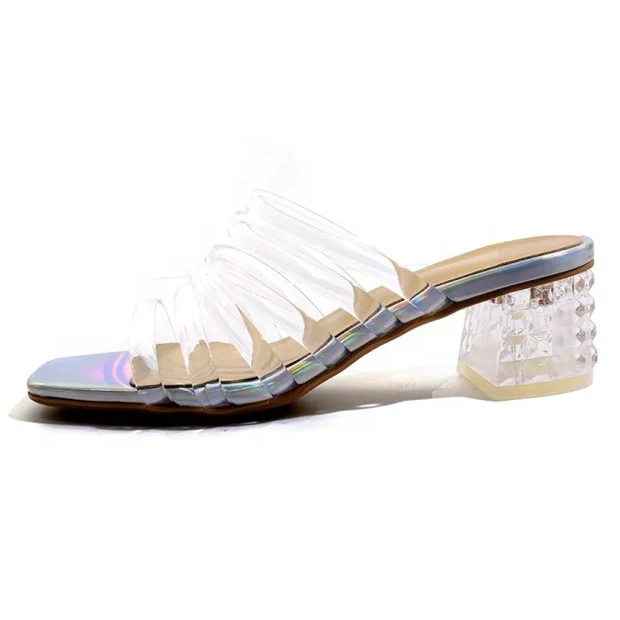 

Glass Low Chunky Heels Women Slippers Jelly Straps Pumps Open toe Sandals Shoes Outdoor Mules, Clear
