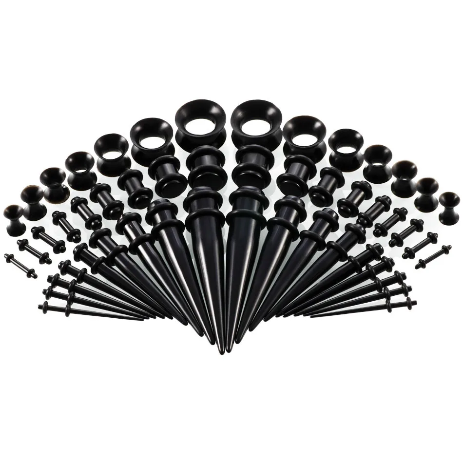 VRIUA 50pcs/set  UV Acrylic  Ear Stretching Piercings Ear Taper Expander Plugs and Tunnels Gauge 1.6--12mm Body Jewelry