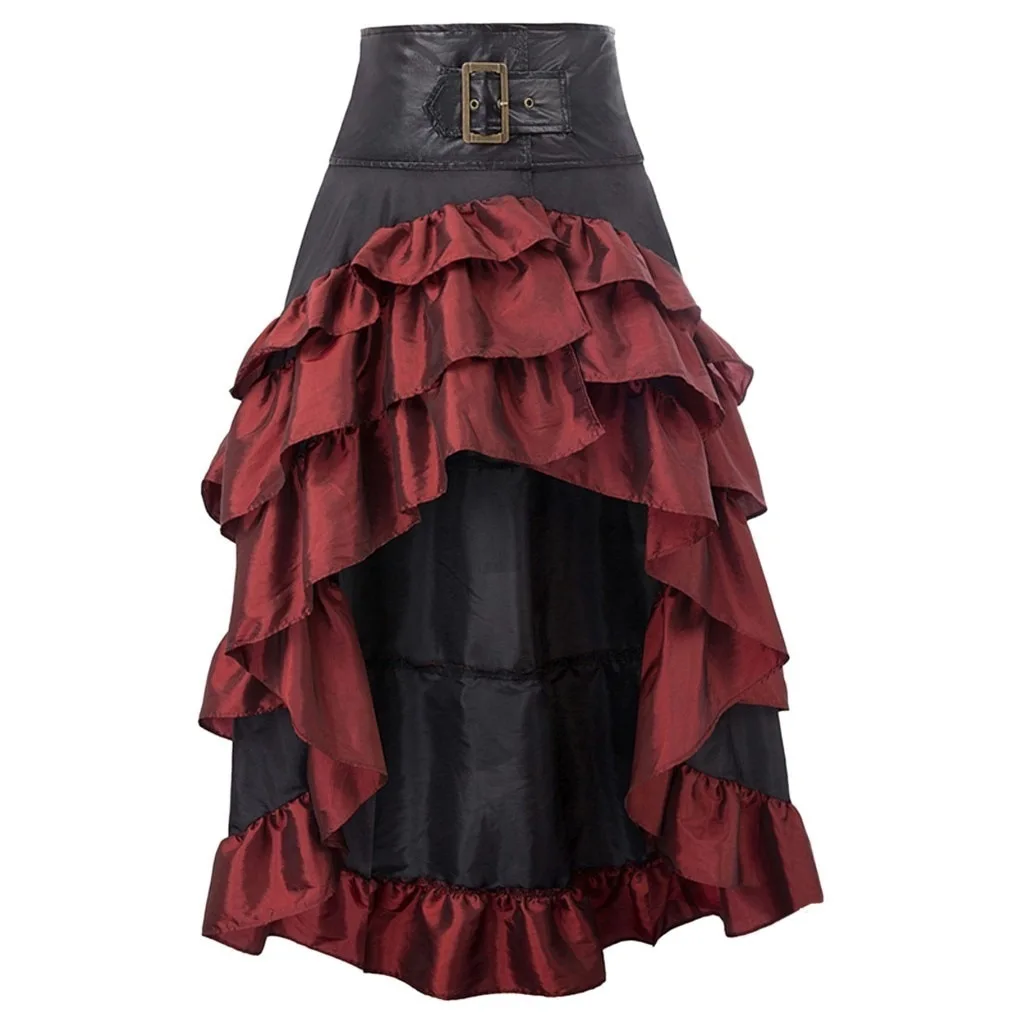 

Victorian Ruffled Satin & Lace Trim Gothic Skirts Women Corset skirt Vintage Steampunk dress Pirate Cosplay Costumes, Brown /black/burgundy