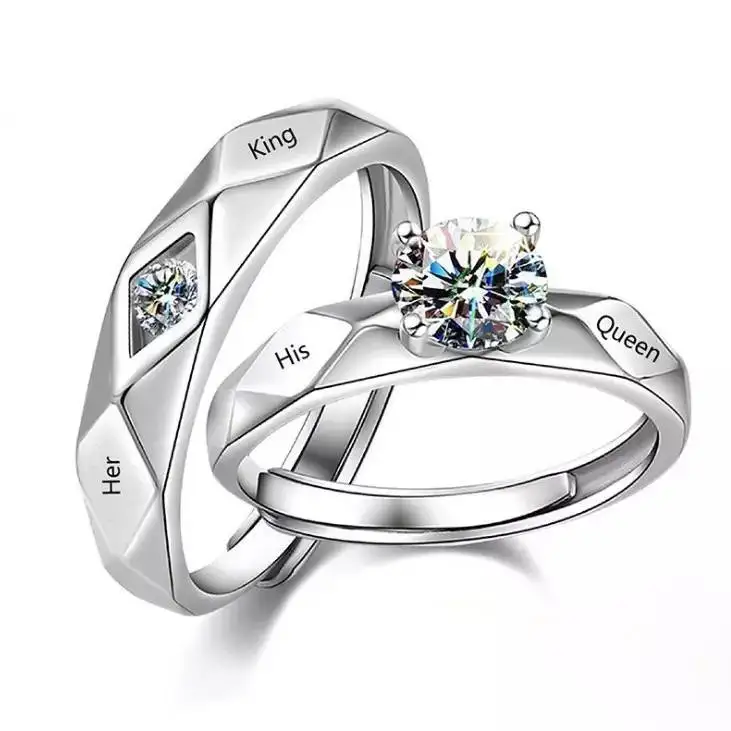 

Hot sale style couple ring platinum plated adjustable crystal inlaid wedding ring, Silver