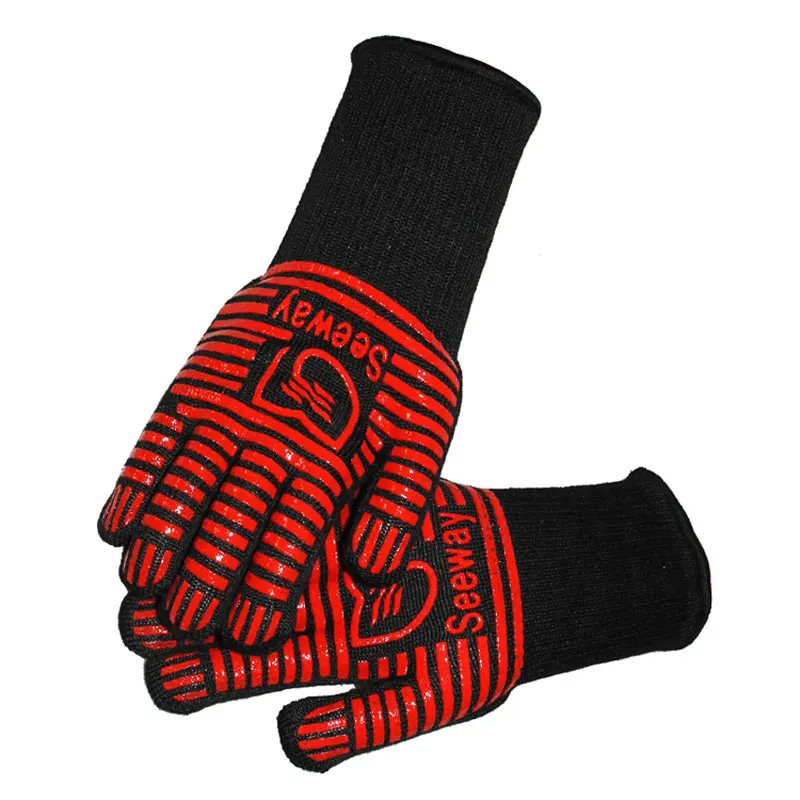 

Seeway Heat Protect up to 932F BBQ Grill Gloves Silicone Heated Gloves, Black, white or customized
