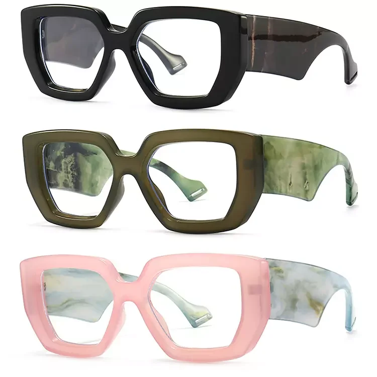

Custom 2023 Luxury Brand Polygon Square Women Glasses Frame Clear Anti Blue Light Men Optical Colorful Leopard Eyeglasses Frames