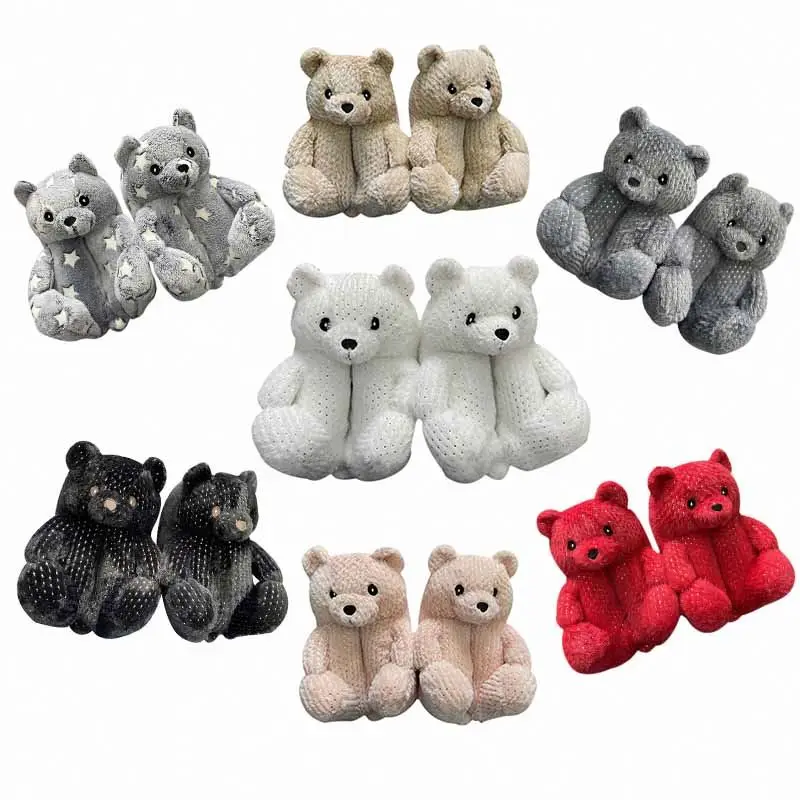 

Teddy Bear Slippers 32Cm Lovely Fluffy Slipper William Tan Little Girl Adult 6-10 Us Plush Multi-Color  Fits All Women