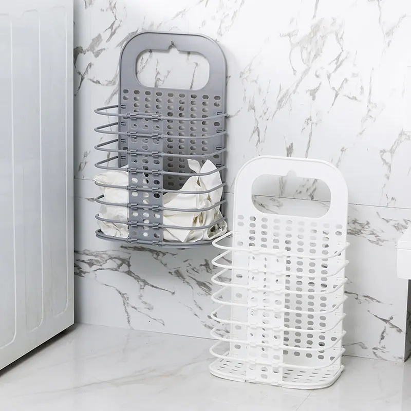

Hanging laundry basket Bin Foldable Plastic Dirty clothes basket hamper Bathroom clothes storage