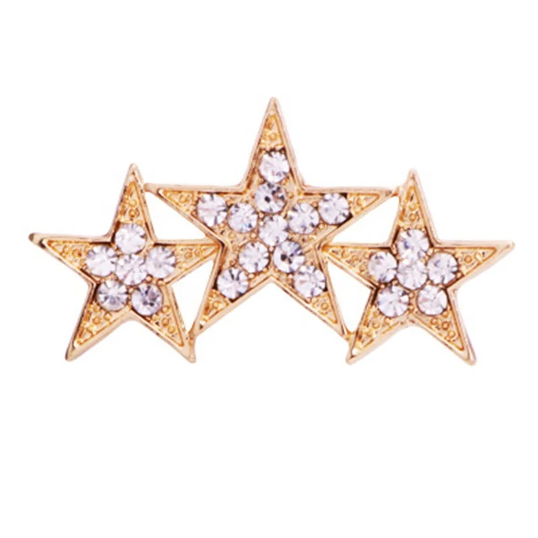 

Three Stars Personality Brooch Fashion Five Pointed Star Creative Brooch Electroplating Alloy Crystal Brooch, Gold/platinum