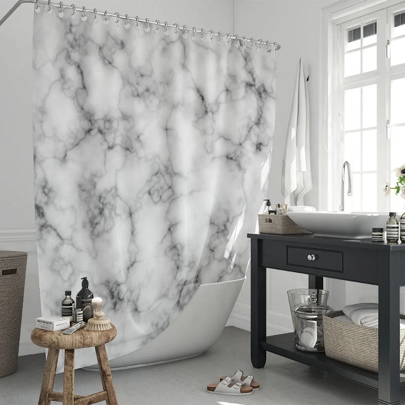 

Hot Sale Shower Curtain Set For Bathroom His And Hers Stall Marble Shower Curtain