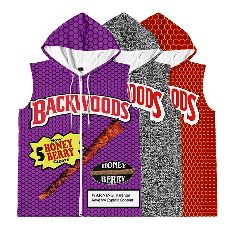 

Brand Backwoods Men Summer 3D Printed Hooded Vest Gym Sportswear Bodybuilding Zipper Tank Tops, Customized color