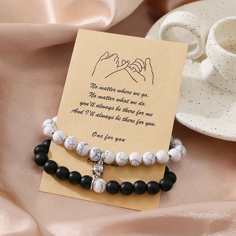 

Wholesale 8mm Magnetic Couple Beads Bracelet Love Wish Magnet Friendship Bracelet Set With Cards For Valentines Gift