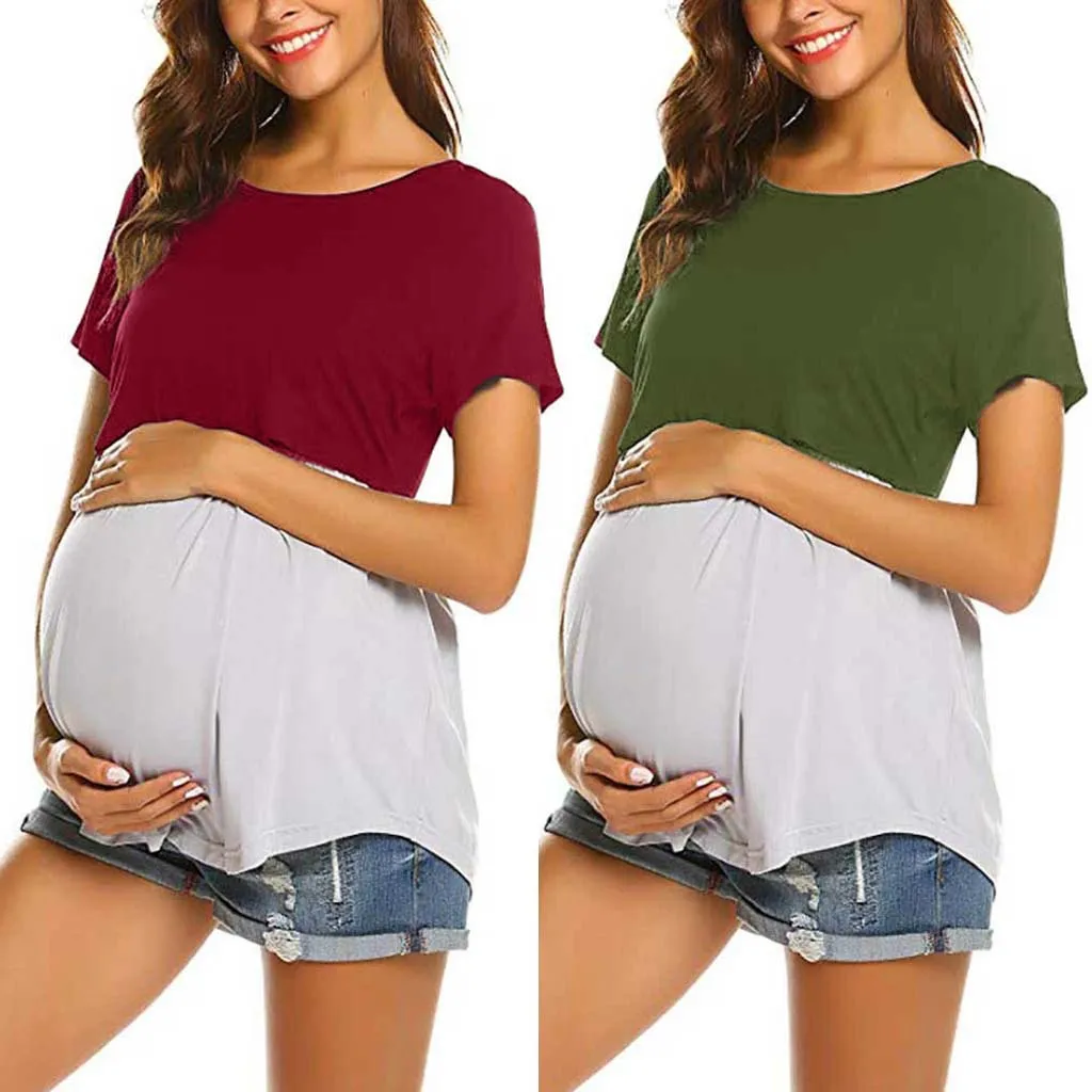 

Female Maternity Tees For Pregnant Women Pregnant Maternity Nursing Breastfeeding Top T-Shirt Blouse 2020, Gray
