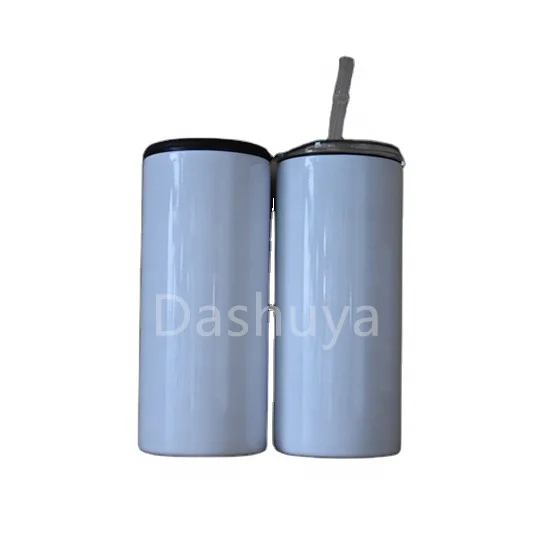 

12oz Sublimation Blanks Stainless Steel Can Cooler Double Wall Insulated Vacuum Straight Skinny Tumbler with Two Lids Straw, As pictures, customized colors available