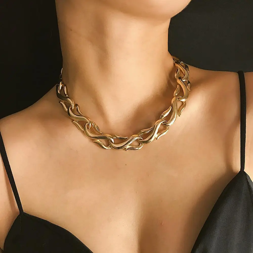 

Punk Infinity Choker Necklace Collar Statement Retro Gold Color Chunky Chain Necklaces for Women Jewelry Accessories, Gold/silver