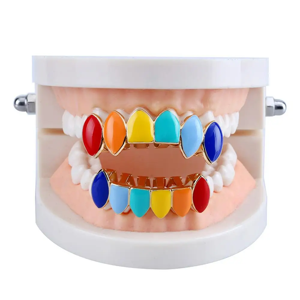 

Hip Hop Gold Teeth Grillz Top & Bottom Grills Dental Mouth Punk Teeth Caps Cosplay Party Tooth Rapper Jewelry Gift, Gold,silver