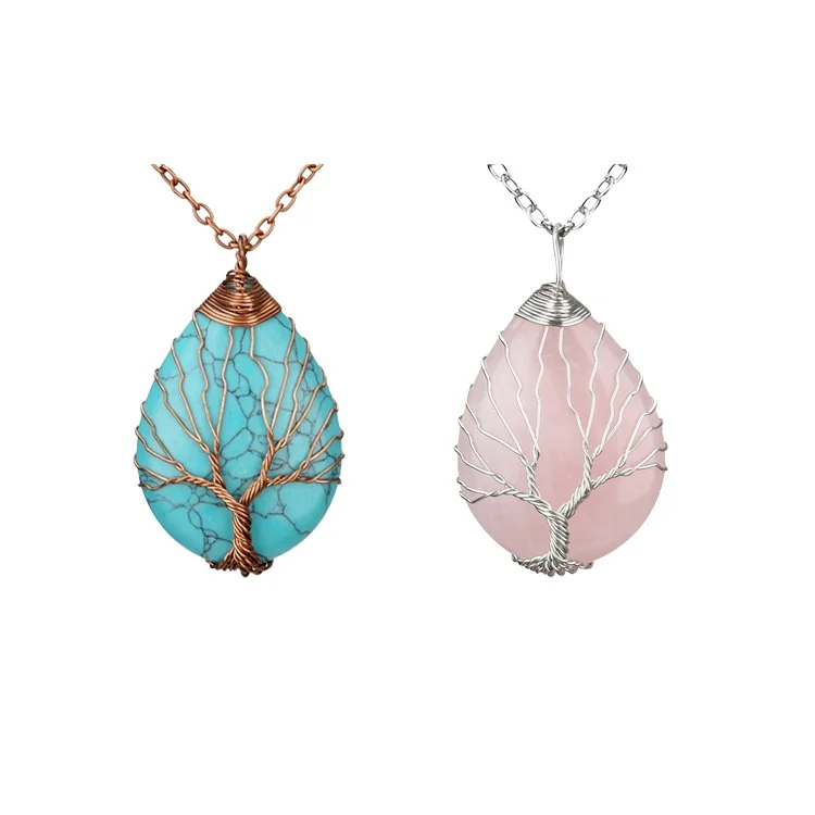 

Hot Selling Natural Stone Handmade Pendant Necklace,Gold/Sliver Wire Wrapped Tear Pattern Necklace,Gemstone Pendant Necklace