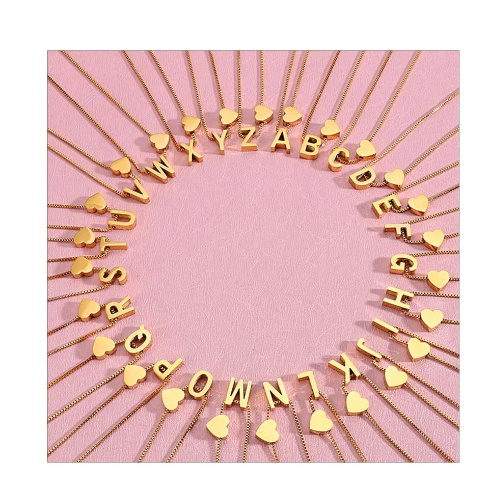 

YIDING Hot sale 26 alphabet Letters Heart a-z initial necklace women stainless steel gold plated jewelry initial necklaces, As is or customized