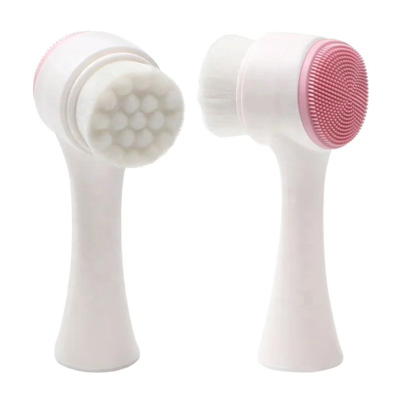 

2 in 1 Portable Double Sides Stand-Up Silicone Facial Cleansing Brush Face Cleaning Brush, Blue,pink