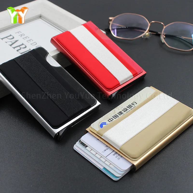 

YOUYUE Credit Card Holder RFID Blocking Slim Card Wallet Pop up Card Case Aluminium for Men or Women, Black or customized color