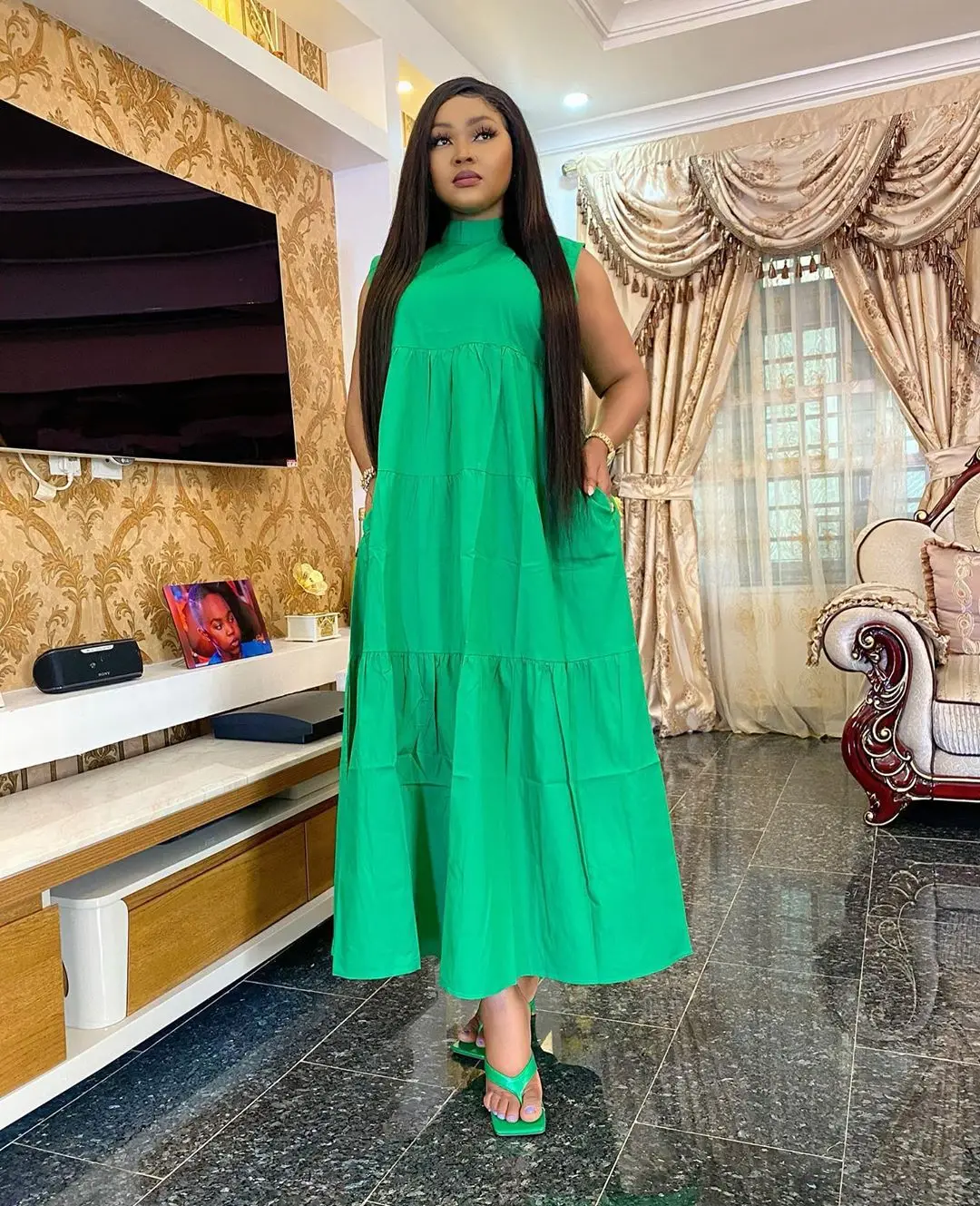 

Africa Wholesale Fashion new women Sleeveless solid cupcake long dress for lady party, As showed