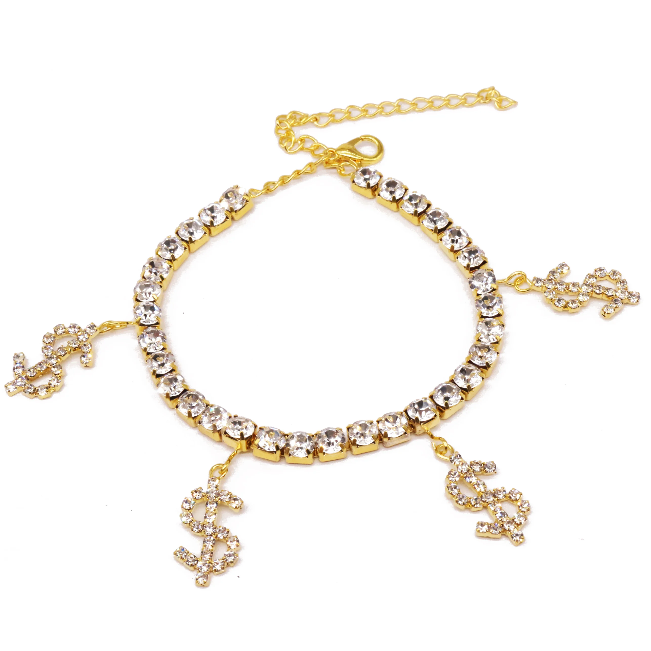 

Gaby hot sell tennis anklet Gold plated Crystal Rhinestone CC butterfly US Dollar Anklet Money Sign Anklet for women, Gold /silver color