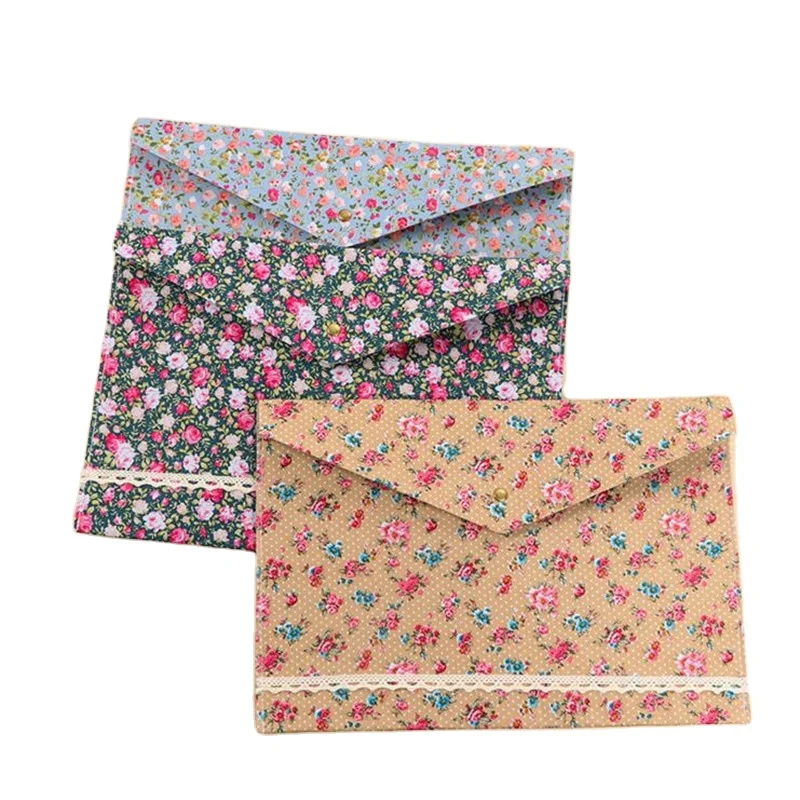 New Vintage Dots Flower Lace Series A4 Documents File Bag File Folder Stationery Filing Production Pencil Storage Bag