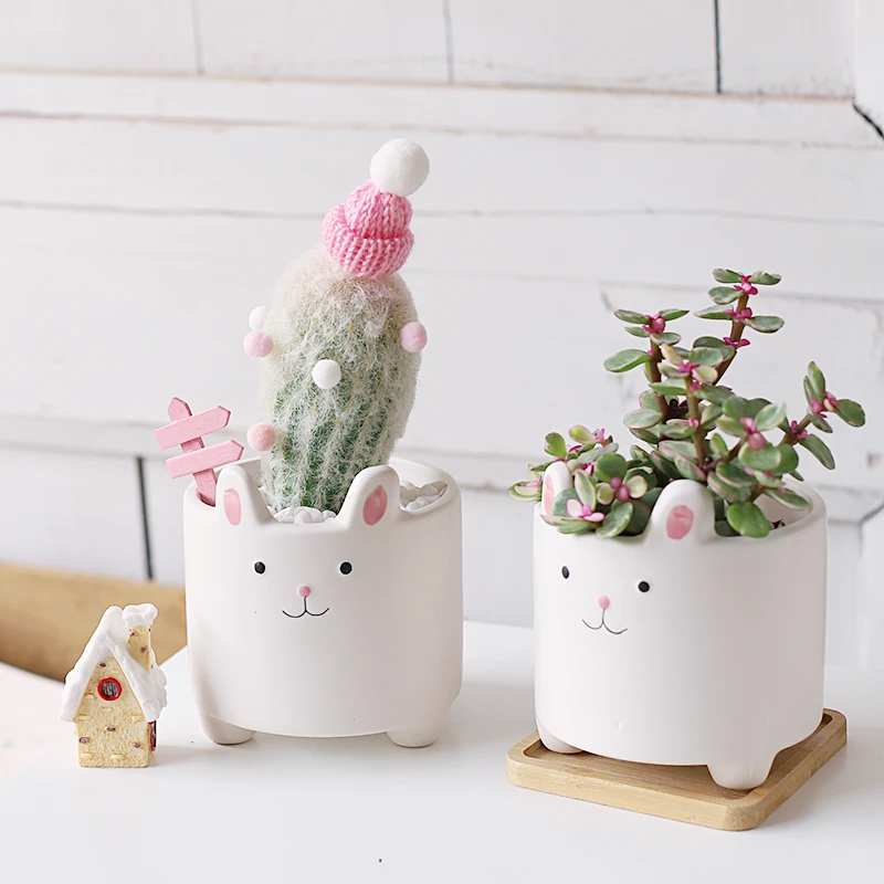 

New Design Small Ceramics Lovely Bunny Cat Animal Flower Pots