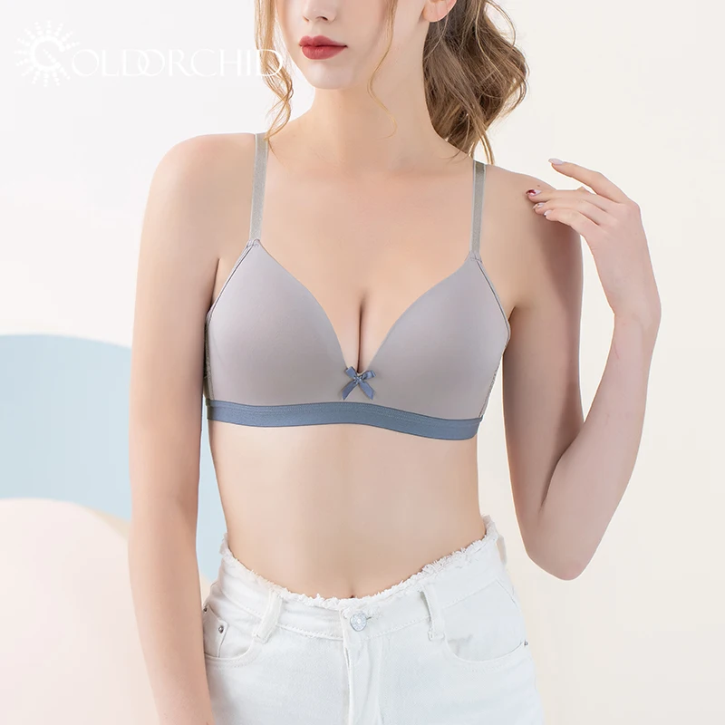 

High quality one piece woman underwear half cup push up non-adjusted straps bra, Black,gray,blue
