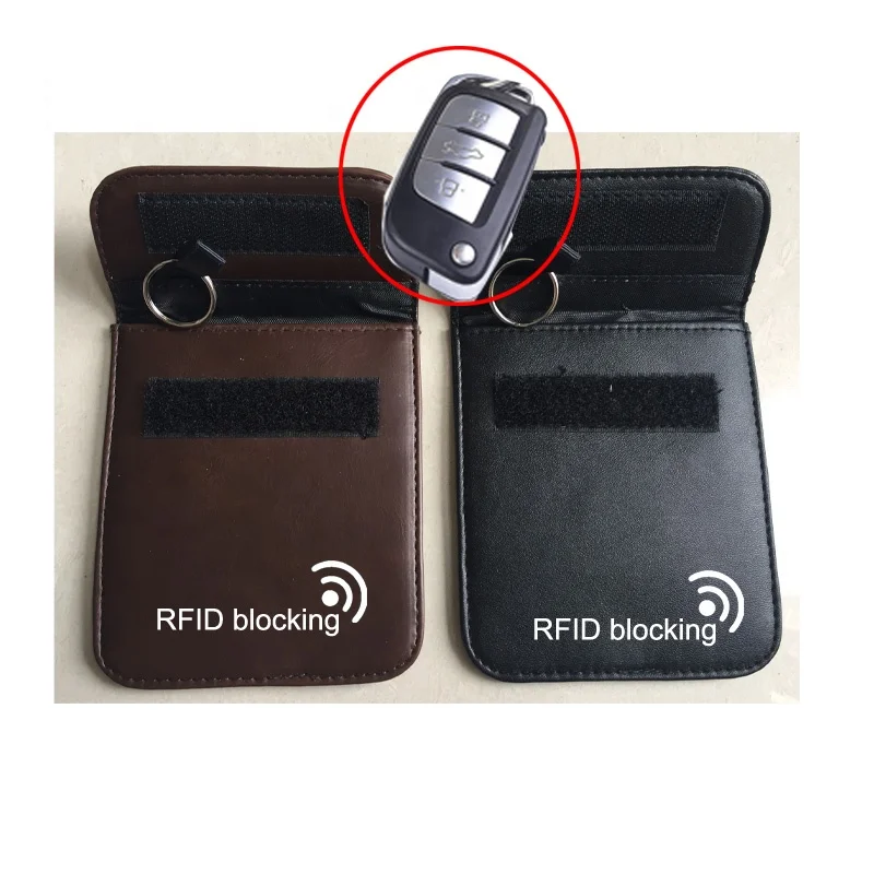 
custom PU leather key fobs RFID blocking mini faraday key bag 